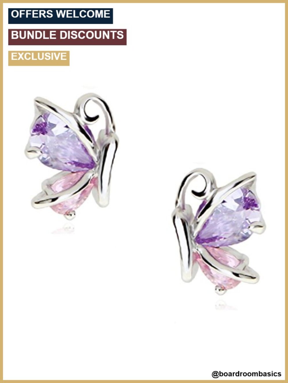 Butterfly Stud Earrings with Zirconia Crystals 18K White Rose Gold Plated